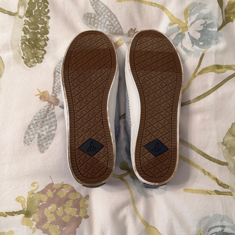 Sperry Light Blue Gingham Top-Sider Sneaker with Brown Laces - Picture 3 of 10